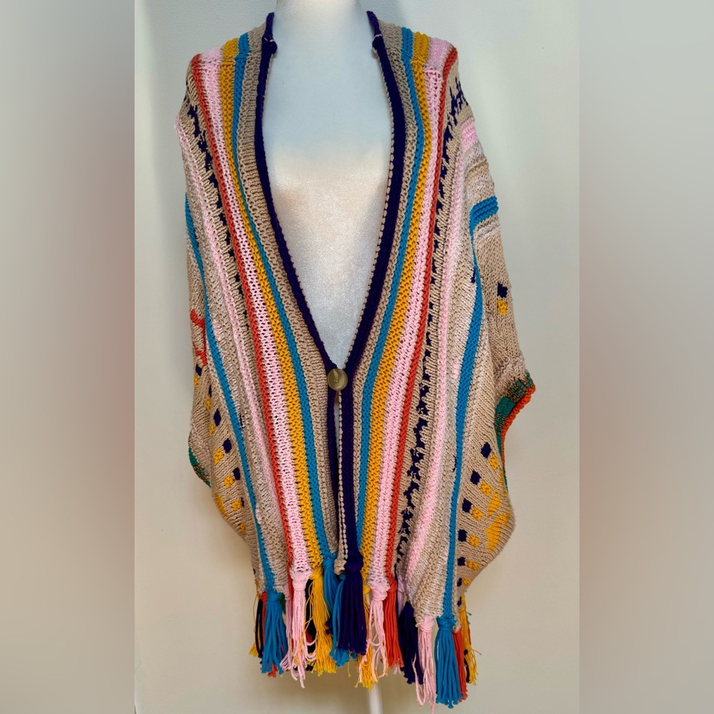 Forte Forte Striped Cardigan Poncho Fringe Multicolor Size 3 Retail $595